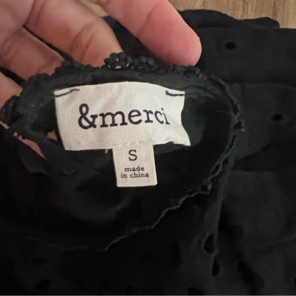 &Merci, Adorable,Completely Lined Black Eyelet Puff Sleeve Cotton Dress,Size S - Picture 5 of 12
